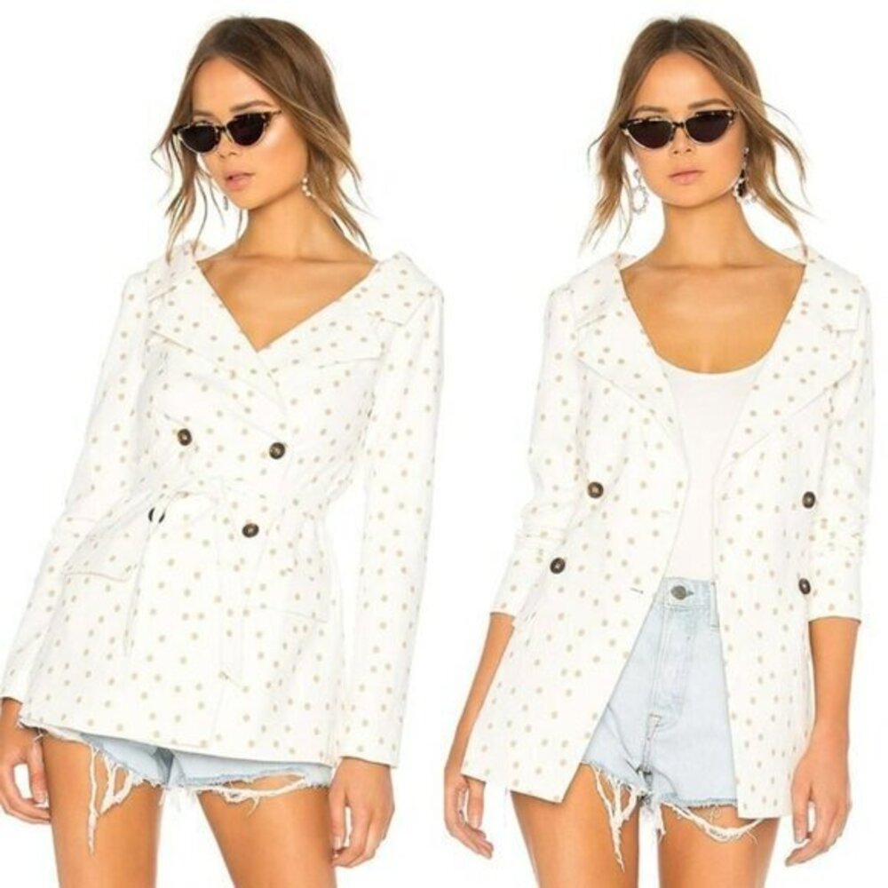 LPA Polka Dot Wide Neck Blazer - Tan & White